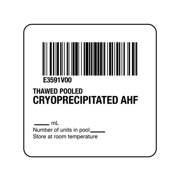 ISBT 128 Thawed Pooled Cryoprecipitated AHF 2" x 2"